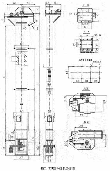 TD、TH型斗式提升機外形尺寸